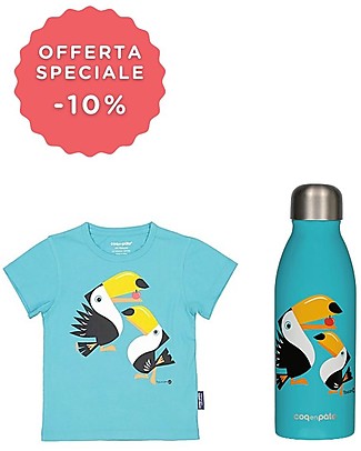 Coq en Pâte T-shirt Azzurra + Bottiglia in Acciaio Realizzata in Collaborazione con Qwetch Borracce Termiche