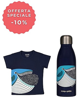 Coq en Pâte T-shirt Blu + Bottiglia in Acciaio Realizzata in Collaborazione con Qwetch Borracce Termiche
