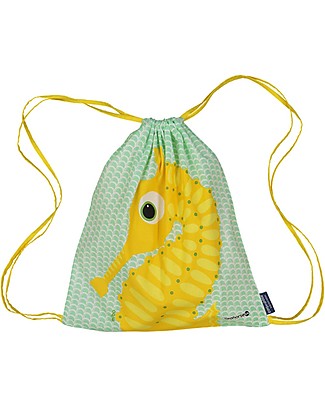 Coq en Pâte Zainetto Morbido Cavalluccio Marino, Verde Mela - 100% Cotone Bio - Perfetto per l'asilo! (37 x 33 cm) Zainetti
