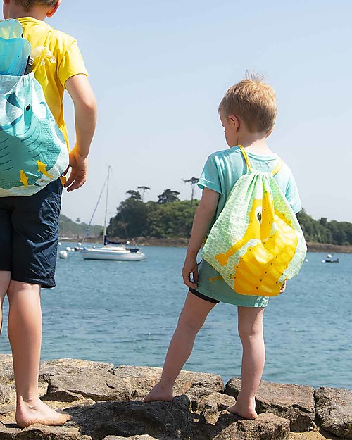 Coq en Pâte Zainetto Morbido Cavalluccio Marino, Verde Mela - 100% Cotone Bio - Perfetto per l'asilo! (37 x 33 cm) Zaini Asilo