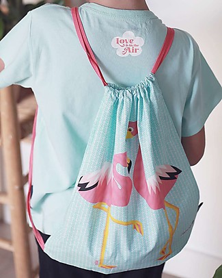 Coq en Pâte Zainetto Morbido due Fenicotteri Rosa - Azzurro - 100% Cotone Bio - Perfetto per l'asilo! (37 x 33 cm) Zainetti