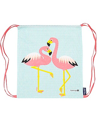 Coq en Pâte Zainetto Morbido due Fenicotteri Rosa - Azzurro - 100% Cotone Bio - Perfetto per l'asilo! (37 x 33 cm) Zainetti