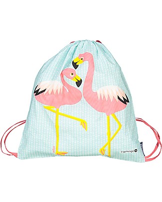 Coq en Pâte Zainetto Morbido due Fenicotteri Rosa - Azzurro - 100% Cotone Bio - Perfetto per l'asilo! (37 x 33 cm) Zainetti