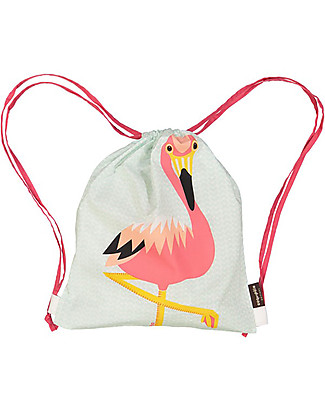 Coq en Pâte Zainetto Morbido Fenicottero Rosa, Azzurro - 100% Cotone Bio - Perfetto per l'asilo! (37 x 33 cm) Zaini Asilo