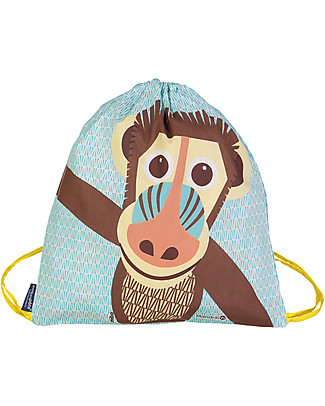 Coq en Pâte Zainetto Morbido Mandrillo, Azzurro - 100% Cotone Bio - Perfetto per l'asilo! (37 x 33 cm) Zainetti