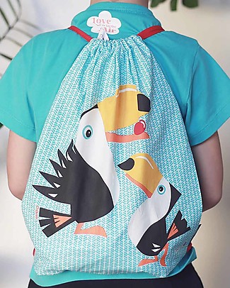 Coq en Pâte Zainetto Morbido Tucano - Blu - 100% Cotone Bio - Perfetto per l'asilo! (37 x 33 cm) Zainetti