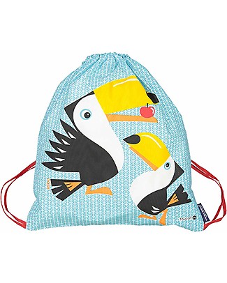 Coq en Pâte Zainetto Morbido Tucano - Blu - 100% Cotone Bio - Perfetto per l'asilo! (37 x 33 cm) Zainetti