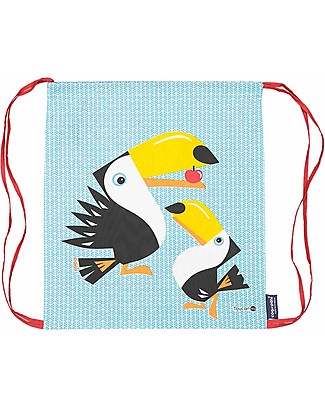 Coq en Pâte Zainetto Morbido Tucano - Blu - 100% Cotone Bio - Perfetto per l'asilo! (37 x 33 cm) Zainetti