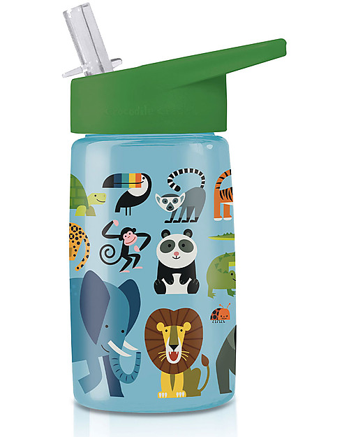 Crocodile Creek Borraccia per Bambini in Tritan 450 ml - Amici della Giungla - Riciclabile e Sicura! Borracce non Termiche