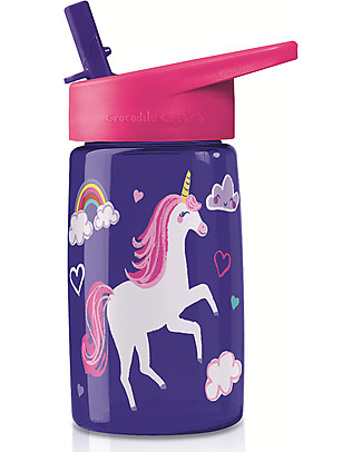 Crocodile Creek Borraccia per Bambini in Tritan 450 ml, Unicorno - Riciclabile e Sicura! Borracce senza BPA