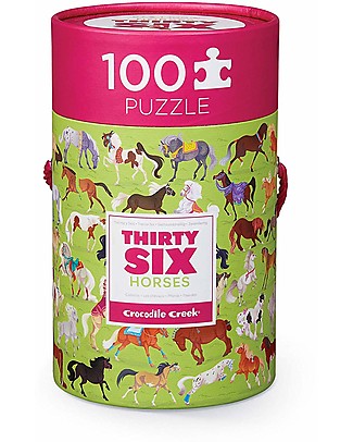 Crocodile Creek Puzzle 100 Pezzi in Tubo con 36 Meravigliosi Cavalli! Giochi STEM