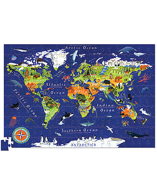 Crocodile Creek Puzzle (200 Pezzi) e Poster - Mappa del Mondo e i suoi Animali Puzzle