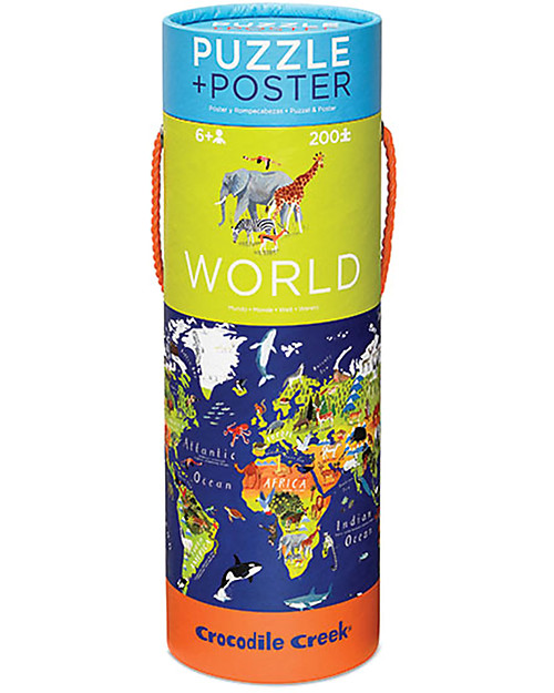 Crocodile Creek Puzzle (200 Pezzi) e Poster - Mappa del Mondo e i suoi Animali Puzzle