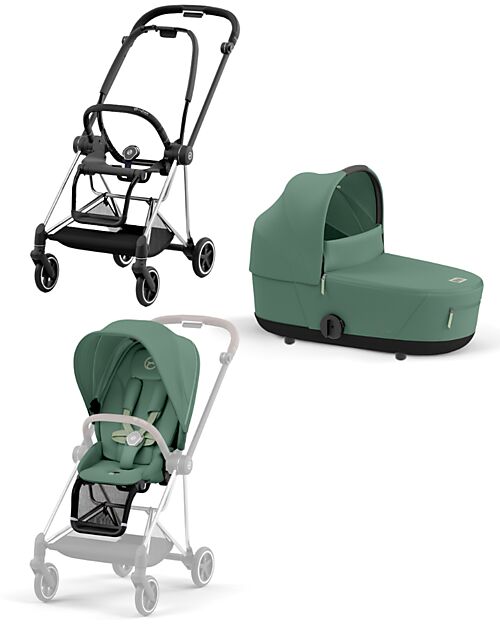 Cybex DUO Mios3 - Telaio Passeggino Chrome Black con Seat Pack e Navicella Leaf Green Passeggini Trio e Duo