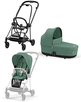 Cybex DUO Mios3 - Telaio Passeggino Matt Black con Seat Pack e Navicella Leaf Green Passeggini Trio e Duo