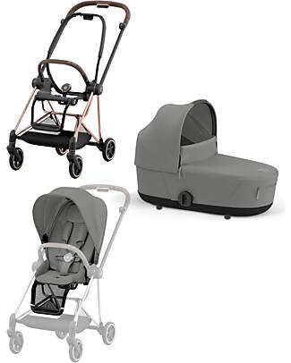 Cybex DUO Mios3 - Telaio Passeggino Rosegold con Seat Pack e Navicella Mirage Grey Passeggini Trio e Duo