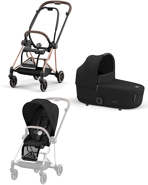 Cybex DUO Mios3 - Telaio Passeggino Rosegold con Seat Pack e Navicella Sepia Black Passeggini Trio e Duo