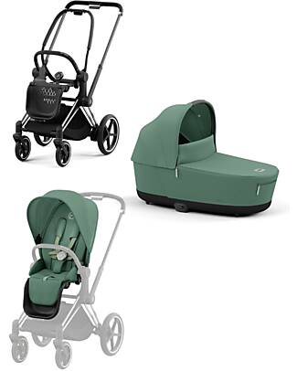 Cybex DUO Priam4 - Telaio Passeggino Chrome Black con Seat Pack e Navicella Leaf Green Passeggini Trio e Duo