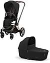 Cybex DUO Priam4 - Telaio Passeggino Rosegold con Seat Pack e Navicella Sepia Black Passeggini Trio e Duo