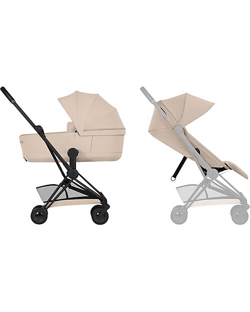 Cybex Passeggino 2 in 1 Coya con Navicella - Cozy Beige - Telaio Matt Black - dalla Nascita ai 4 anni Passeggini Leggeri