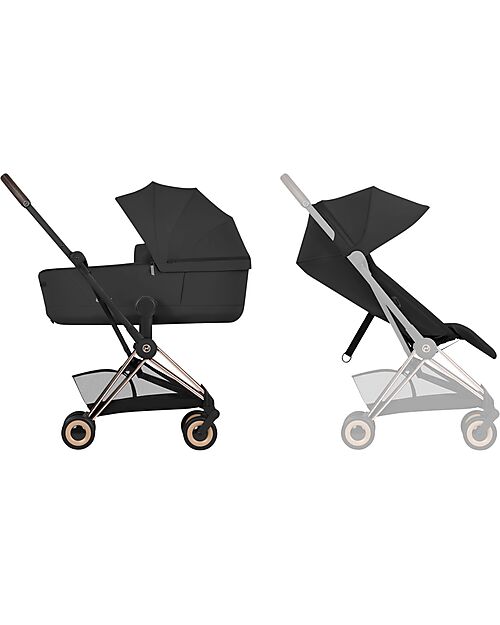Cybex Passeggino 2 in 1 Coya con Navicella - Sepia Black - Tela io Rosegold - dalla Nascita ai 4 anni Passeggini Leggeri