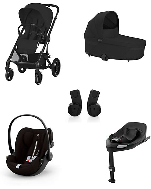 Cybex Passeggino Balios S Lux - Moon Black + Navicella S Lux + Adattatore + Seggiolino Auto Cloud G i-Size Plus + Base G Passeggini Trio e Duo