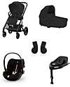 Cybex Passeggino Balios S Lux - Moon Black + Navicella S Lux + Adattatore + Seggiolino Auto Cloud G i-Size Plus + Base G Passeggini Trio e Duo