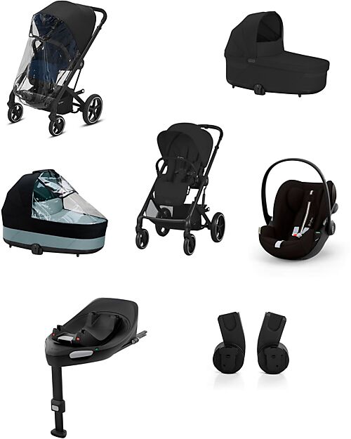 Cybex Passeggino Balios S Lux  - Moon Black + Navicella S Lux + Parapioggia per Passeggino + Telo Parapioggia per Navicella + Adattatore + Seggiolino Auto Cloud G i-Size Plus + Base G Passeggini Trio e Duo