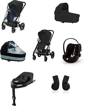 Cybex Passeggino Balios S Lux  - Moon Black + Navicella S Lux + Parapioggia per Passeggino + Telo Parapioggia per Navicella + Adattatore + Seggiolino Auto Cloud G i-Size Plus + Base G Passeggini Trio e Duo