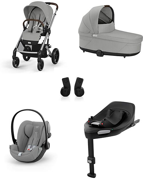 Cybex Passeggino Balios S Lux - Stone Grey + Navicella S Lux + Adattatore + Seggiolino Auto Cloud G i-Size Plus + Base G Passeggini Classici
