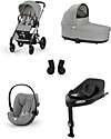 Cybex Passeggino Balios S Lux - Stone Grey + Navicella S Lux + Adattatore + Seggiolino Auto Cloud G i-Size Plus + Base G Passeggini Classici