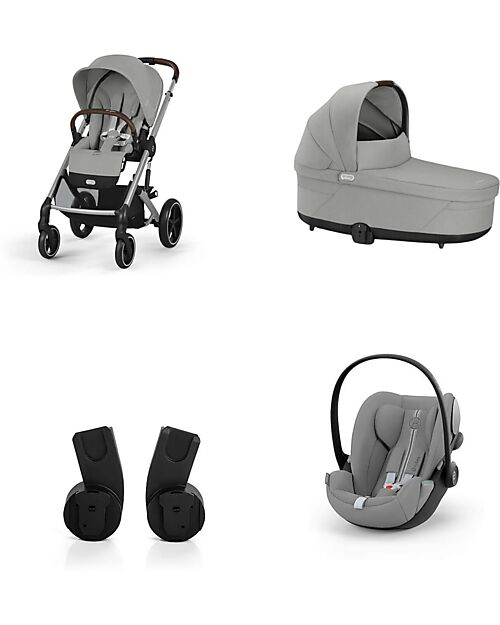 Cybex Passeggino Balios S Lux - Stone Grey + Navicella S Lux + Adattatore + Seggiolino Auto Cloud G i-Size Plus  Passeggini Trio e Duo