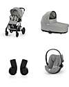 Cybex Passeggino Balios S Lux - Stone Grey + Navicella S Lux + Adattatore + Seggiolino Auto Cloud G i-Size Plus  Passeggini Trio e Duo