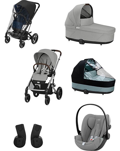 Cybex Passeggino Balios S Lux  - Stone Grey + Navicella S Lux + Parapioggia per Passeggino + Telo Parapioggia per Navicella + Adattatore + Seggiolino Auto Cloud G i-Size Plus  Passeggini Classici