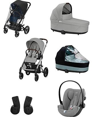 Cybex Passeggino Balios S Lux - Stone Grey + Navicella S Lux + Parapioggia per Passeggino + Telo Parapioggia per Navicella + Adattatore + Seggiolino Auto Cloud G i-Size Plus Passeggini Classici