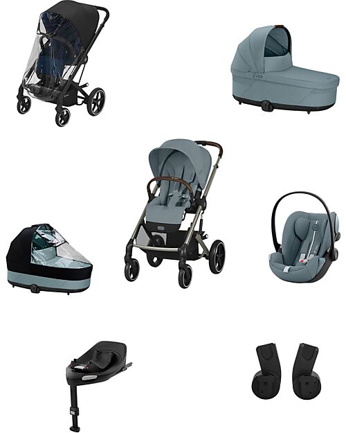 Cybex Passeggino Balios S Lux  - Stormy Blue + Navicella S Lux + Parapioggia per Passeggino + Telo Parapioggia per Navicella + Adattatore + Seggiolino Auto Cloud G i-Size Plus + Base G Passeggini Trio e Duo