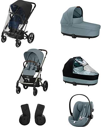 Cybex Passeggino Balios S Lux - Stormy Blue + Navicella S Lux + Parapioggia per Passeggino + Telo Parapioggia per Navicella + Adattatore + Seggiolino Auto Cloud G i-Size Plus Passeggini Classici