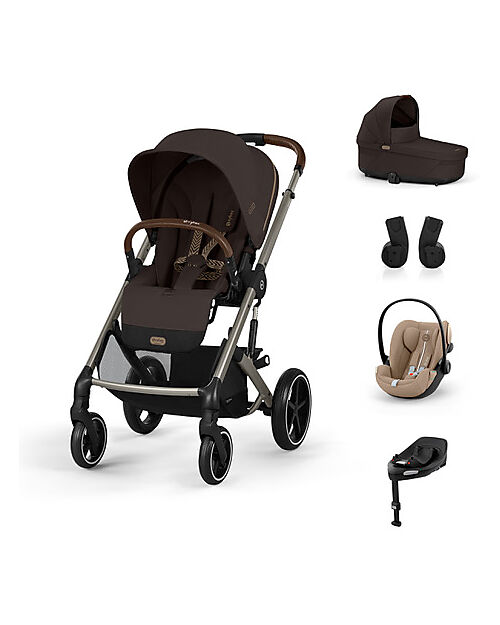 Cybex Passeggino Balios S Lux Trio Completo M - Chocolate Brown - Passeggino + Navicella + Seggiolino Auto Cloud G i-Size Plus Almond Beige + Base e Adattatori Passeggini Trio e Duo