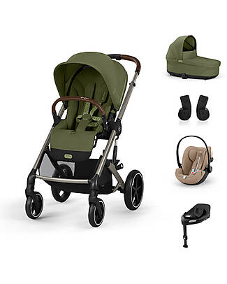 Cybex Passeggino Balios S Lux Trio Completo M - Moss Green - Passeggino + Navicella + Seggiolino Auto Cloud G i-Size Plus Almond Beige + Base e Adattatori Passeggini Trio e Duo