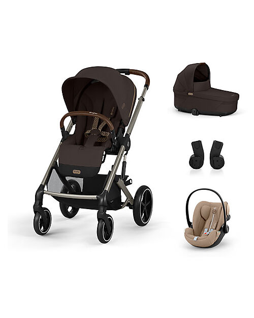 Cybex Passeggino Balios S Lux Trio Completo S - Chocolate Brown - Passeggino + Navicella + Seggiolino Auto Cloud G i-Size Plus Almond Beige e Adattatori Passeggini Trio e Duo