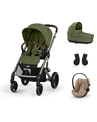 Cybex Passeggino Balios S Lux Trio Completo S - Moss Green - Passeggino + Navicella + Seggiolino Auto Cloud G i-Size Plus Almond Beige e Adattatori Passeggini Trio e Duo