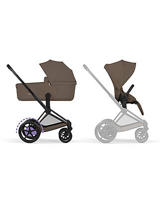 Cybex Passeggino e-Priam Duo Comfort - Telaio Matt Black + Seduta e Navicella Richiudibile Coconut Brown Pedane