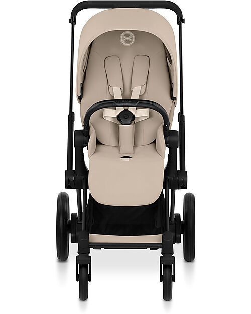 Cybex Passeggino e-Priam Duo Comfort - Telaio Matt Black + Seduta e Navicella Richiudibile Cozy Beige Pedane