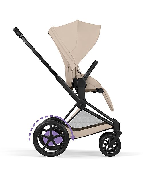 Cybex Passeggino e-Priam Duo Comfort - Telaio Matt Black + Seduta e Navicella Richiudibile Cozy Beige Pedane