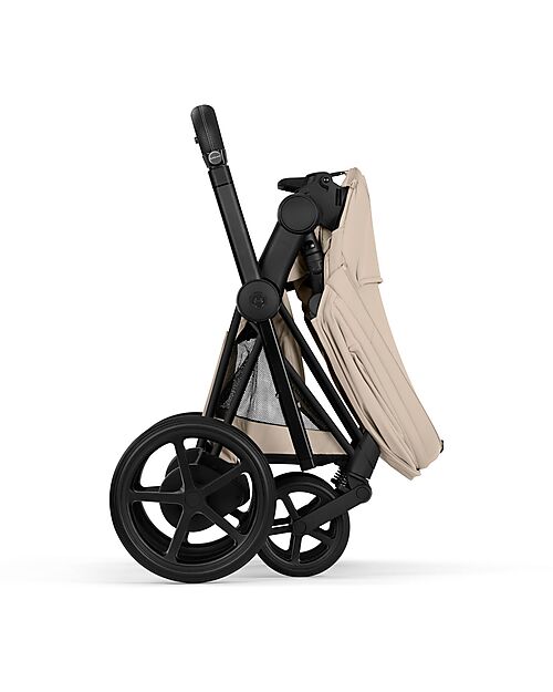Cybex Passeggino e-Priam Duo Comfort - Telaio Matt Black + Seduta e Navicella Richiudibile Cozy Beige Pedane