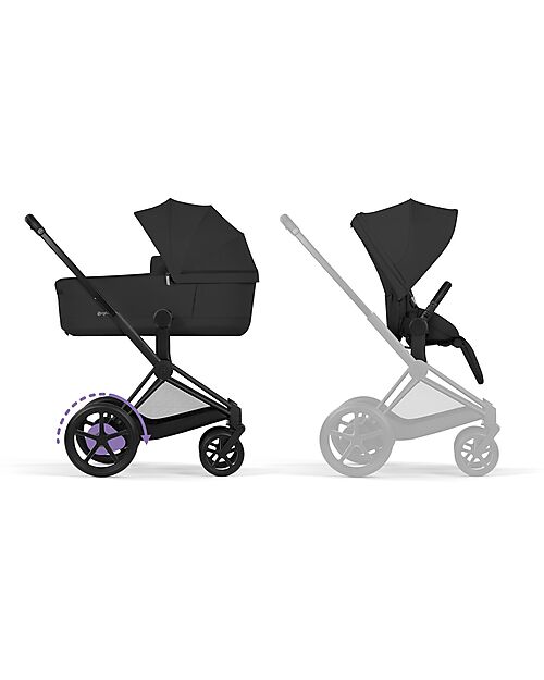 Cybex Passeggino e-Priam Duo Comfort - Telaio Matt Black + Seduta e Navicella Richiudibile Sepia Black Pedane