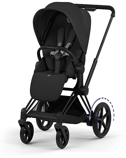 Cybex Passeggino e-Priam Duo Comfort - Telaio Matt Black + Seduta e Navicella Richiudibile Sepia Black Pedane