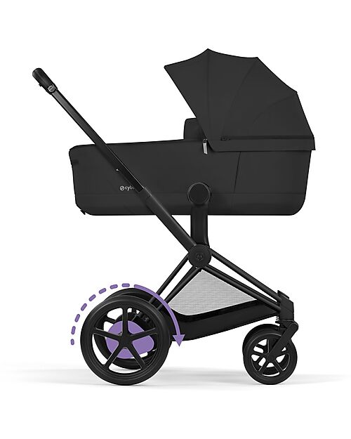 Cybex Passeggino e-Priam Duo Comfort - Telaio Matt Black + Seduta e Navicella Richiudibile Sepia Black Pedane