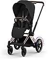 Cybex Passeggino e-Priam Duo Comfort - Telaio Rosegold + Seduta e Navicella Richiudibile Sepia Black Pedane