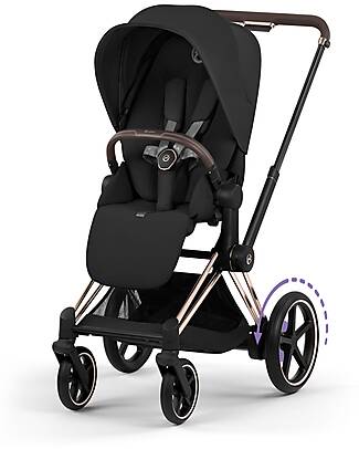 Cybex Passeggino e-Priam Duo Comfort - Telaio Rosegold + Seduta e Navicella Richiudibile Sepia Black Pedane